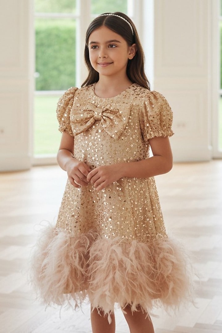Gold Sequins Dress For Girls by Pooja Wang at Pernia's Pop Up Shop