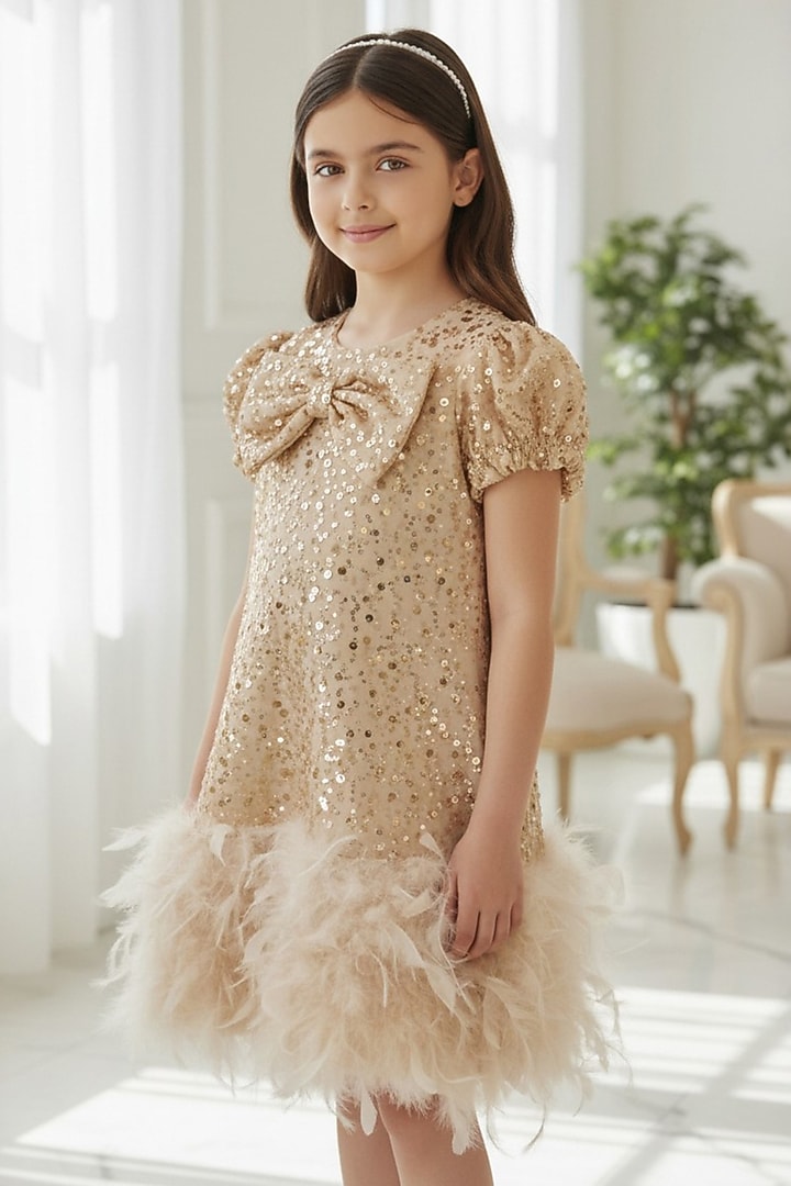 Gold Sequins Dress For Girls by Pooja Wang at Pernia's Pop Up Shop