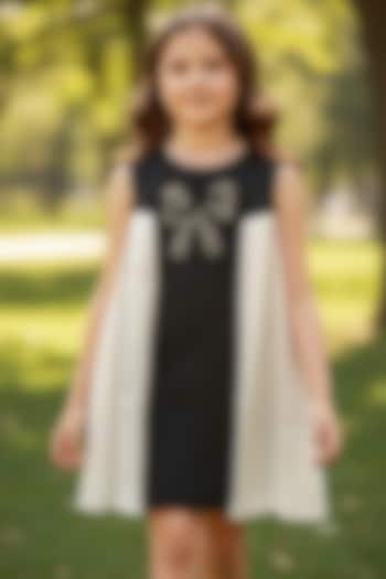 Black & White Dutch Satin Pearl Embellished Dress For Girls by Pooja Wang at Pernia's Pop Up Shop
