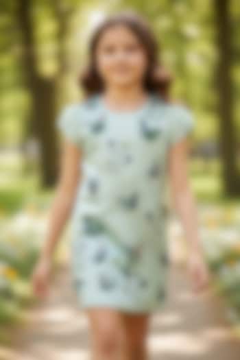Mint Green Dutch Satin Floral Applique Work Dress For Girls by Pooja Wang at Pernia's Pop Up Shop