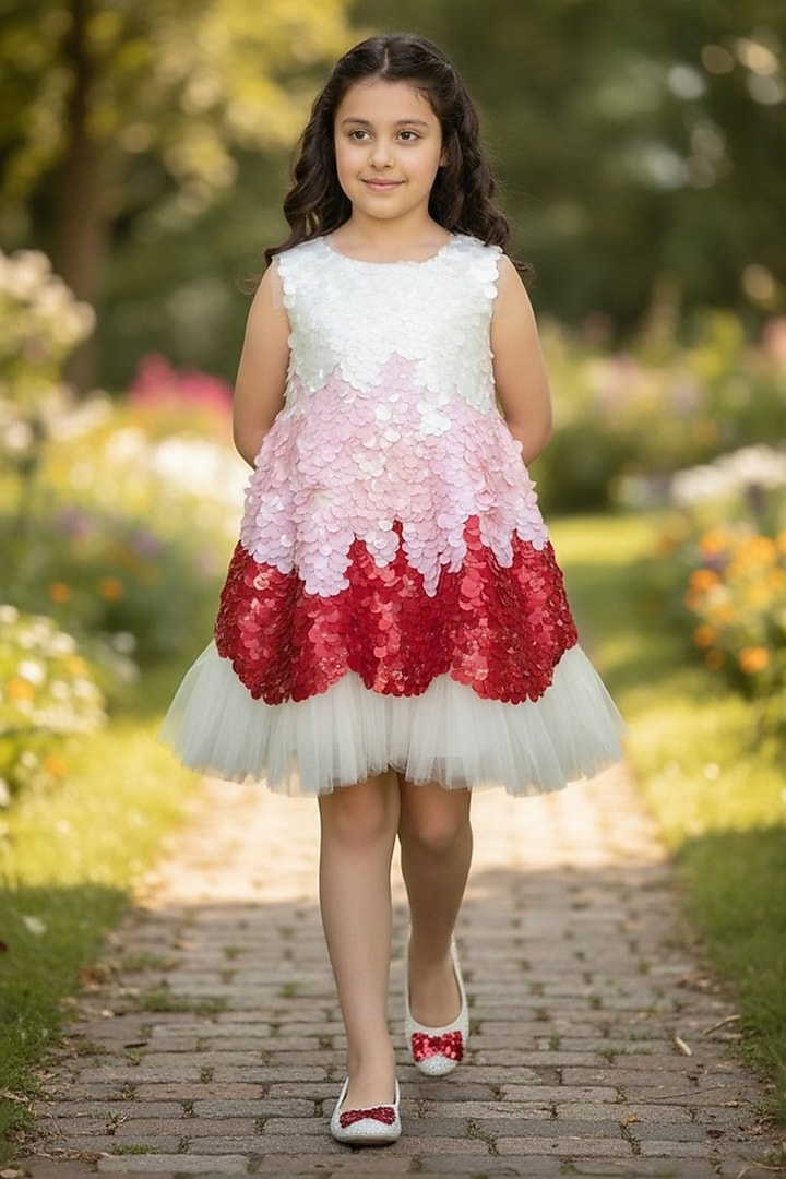 Peach Pink Ombre Dutch Satin Dress For Girls by Pooja Wang at Pernia's Pop Up Shop