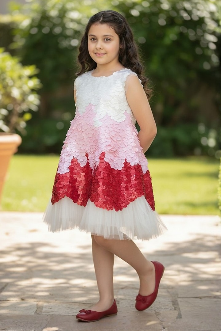 Peach Pink Ombre Dutch Satin Dress For Girls by Pooja Wang at Pernia's Pop Up Shop