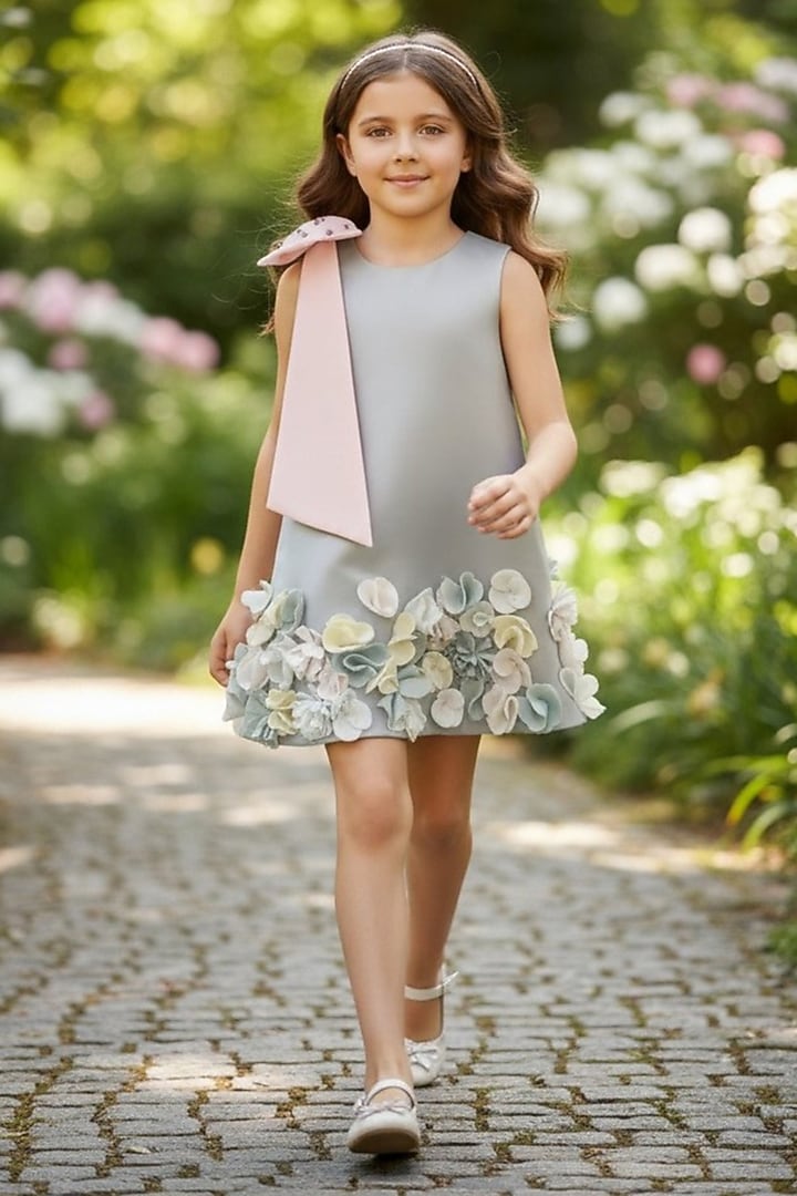Pastel Mint Dutch Satin Crystal Embellished A-Line Dress For Girls by Pooja Wang at Pernia's Pop Up Shop