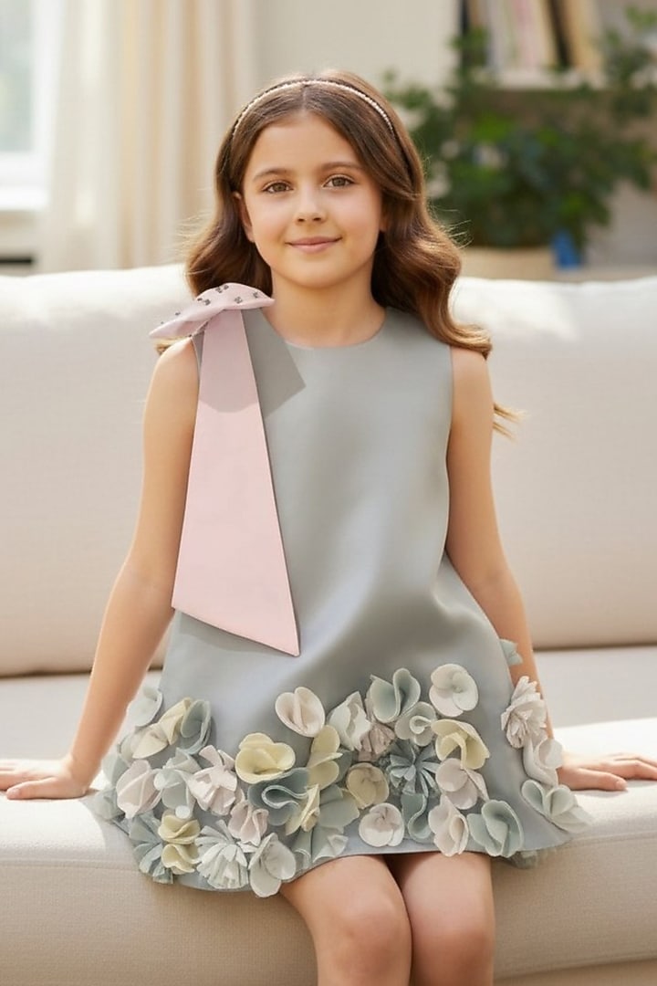 Pastel Mint Dutch Satin Crystal Embellished A-Line Dress For Girls by Pooja Wang at Pernia's Pop Up Shop