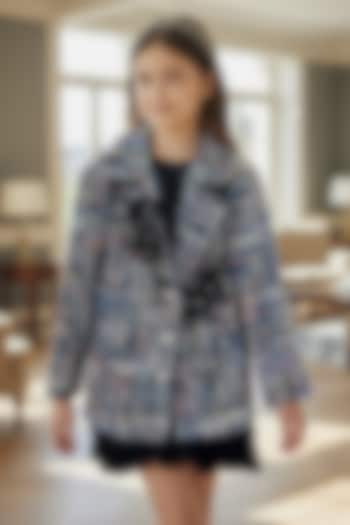 Black Velvet & Tweed Floral Jacket Dress For Girls by Pooja Wang at Pernia's Pop Up Shop