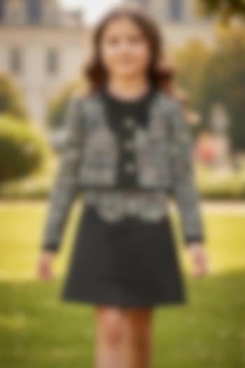 Black Tweed Jacket Set For Girls by Pooja Wang at Pernia's Pop Up Shop