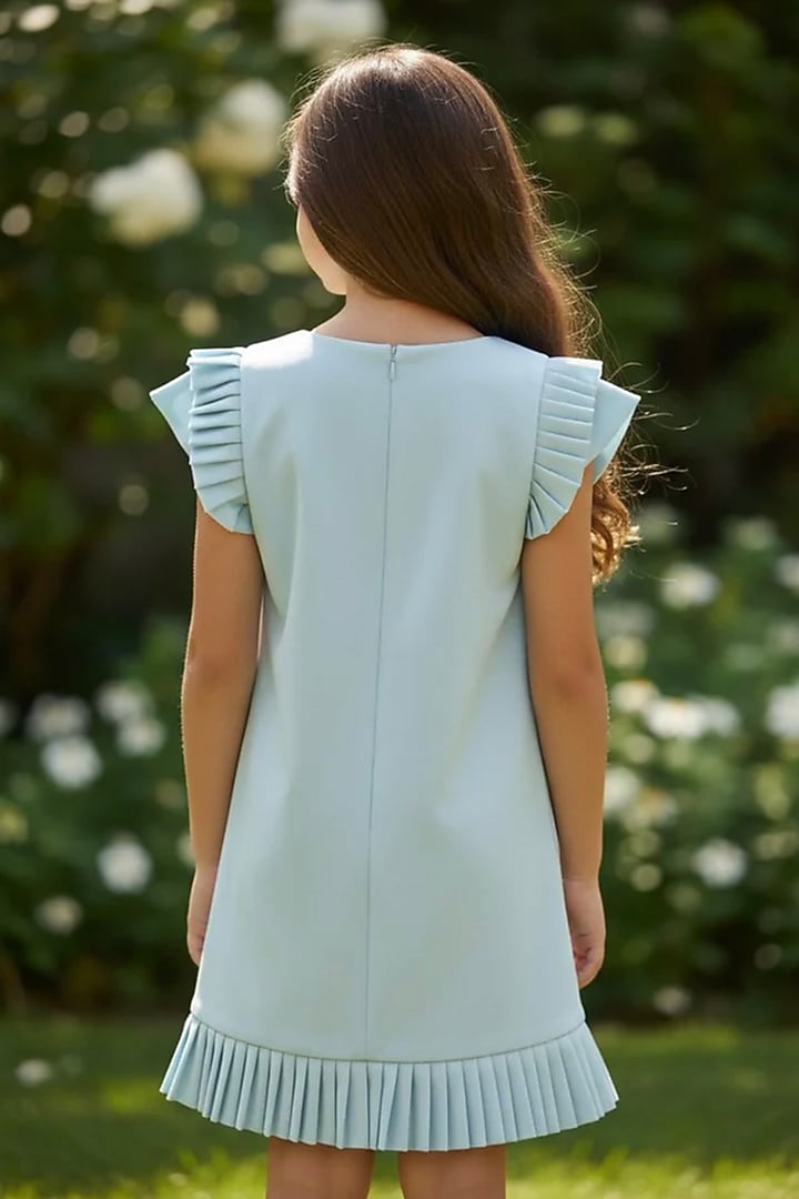 Ice Blue Moss Pearl Embellished Dress For Girls by Pooja Wang at Pernia's Pop Up Shop