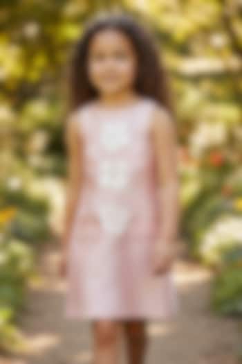 Pink Dutch Satin Floral Applique Embroidered A-Line Dress For Girls by Pooja Wang at Pernia's Pop Up Shop