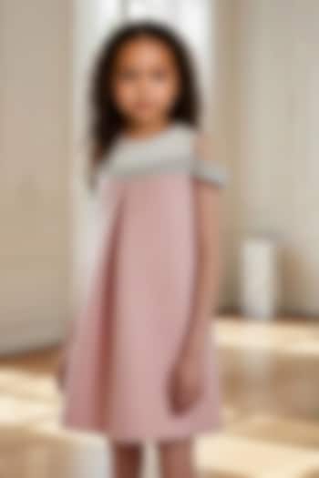 Peach Dutch Satin Color-Blocked Dress For Girls by Pooja Wang at Pernia's Pop Up Shop