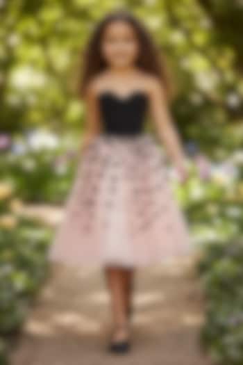 Blush & Black Dutch Satin Structured Dress For Girls by Pooja Wang at Pernia's Pop Up Shop