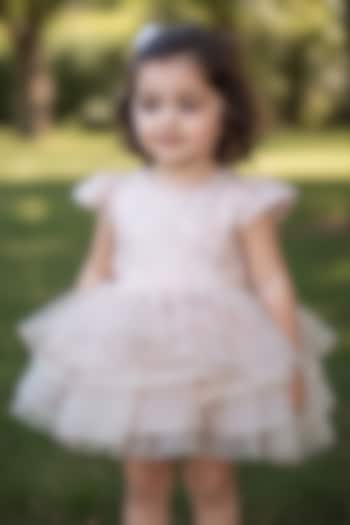 Peach Lace Sequin Embellished Dress For Girls by Pooja Wang at Pernia's Pop Up Shop