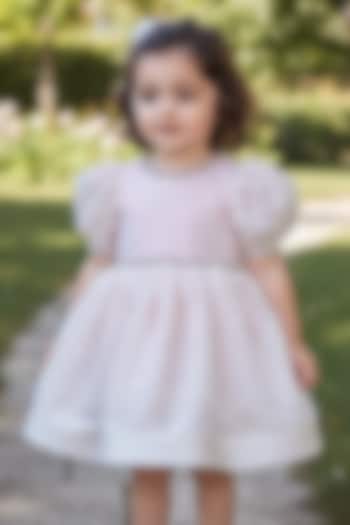 Baby Pink Organza Pearl Embellished Dress For Girls by Pooja Wang at Pernia's Pop Up Shop