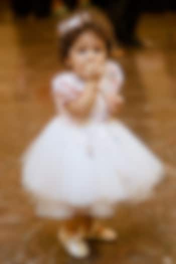 Baby Pink Satin Applique Embellished Dress For Girls by Pooja Wang at Pernia's Pop Up Shop