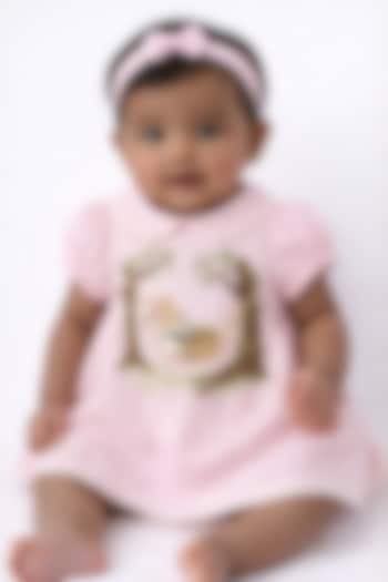Baby Pink Linen Embroidered Dress For Girls by Pooja Wang at Pernia's Pop Up Shop