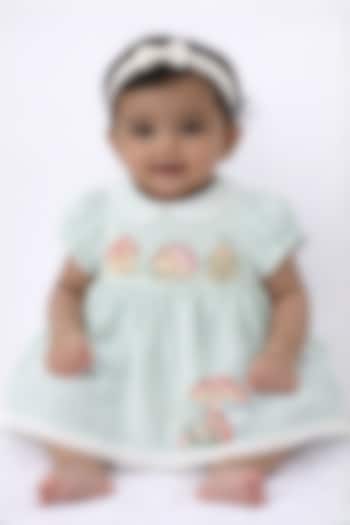 Sea Green Cotton Linen Embroidered Dress For Girls by Pooja Wang at Pernia's Pop Up Shop