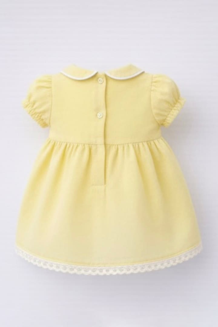 Yellow Cotton Linen Hand Embroidered Gathered Dress For Girls by Pooja Wang at Pernia's Pop Up Shop