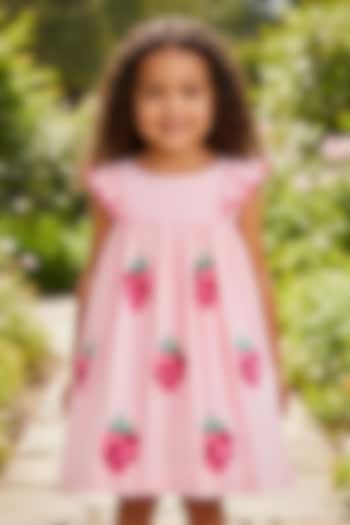 Baby Pink Cotton Applique Embroidered Dress For Girls by Pooja Wang at Pernia's Pop Up Shop