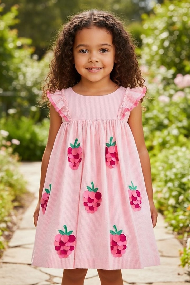 Baby Pink Cotton Applique Embroidered Dress For Girls by Pooja Wang at Pernia's Pop Up Shop