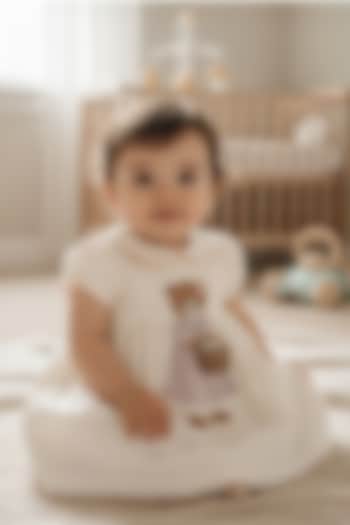 Ivory Cotton Linen Hand Embroidered Dress For Girls by Pooja Wang at Pernia's Pop Up Shop