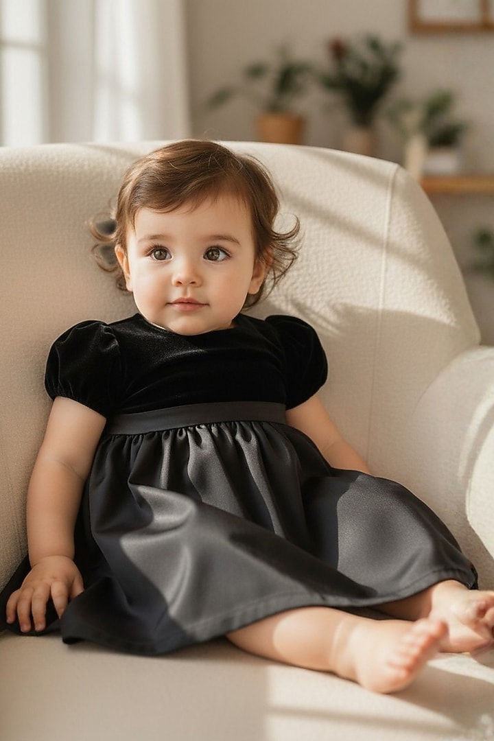 Black Velvet Structured Dress For Girls by Pooja Wang at Pernia's Pop Up Shop