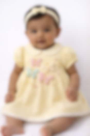 Lemon Yellow Cotton Linen Hand Embroidered Dress For Girls by Pooja Wang at Pernia's Pop Up Shop