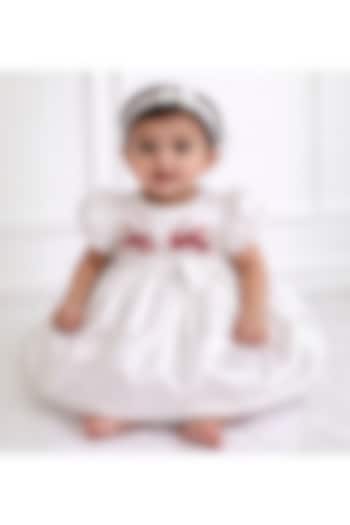 Ivory Dutch Satin Floral Hand Embroidered Dress For Girls by Pooja Wang at Pernia's Pop Up Shop