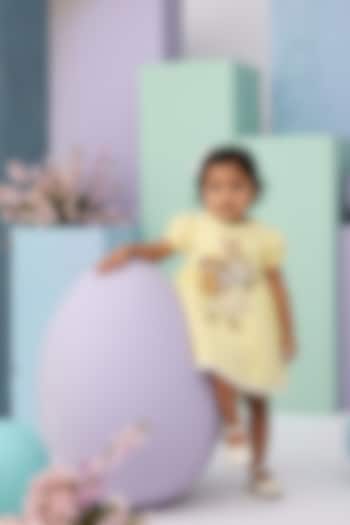 Lemon Yellow Cotton Linen Floral Embroidered Dress For Girls by Pooja Wang at Pernia's Pop Up Shop