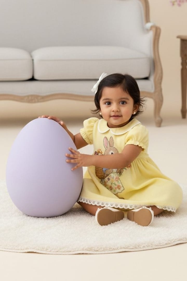 Lemon Yellow Cotton Linen Floral Embroidered Dress For Girls by Pooja Wang at Pernia's Pop Up Shop