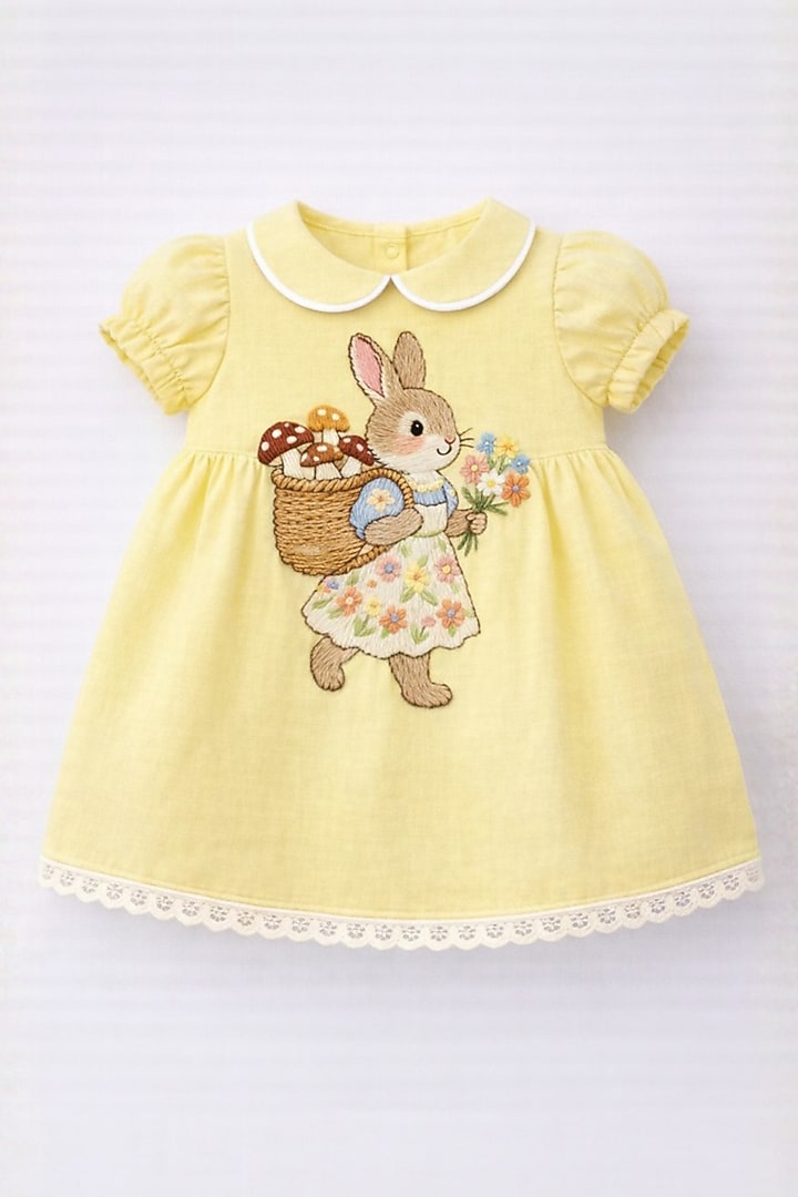 Lemon Yellow Cotton Linen Floral Embroidered Dress For Girls by Pooja Wang at Pernia's Pop Up Shop