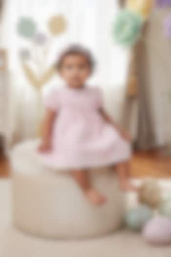 Baby Pink Cotton Linen Floral Embroidered Dress For Girls by Pooja Wang at Pernia's Pop Up Shop