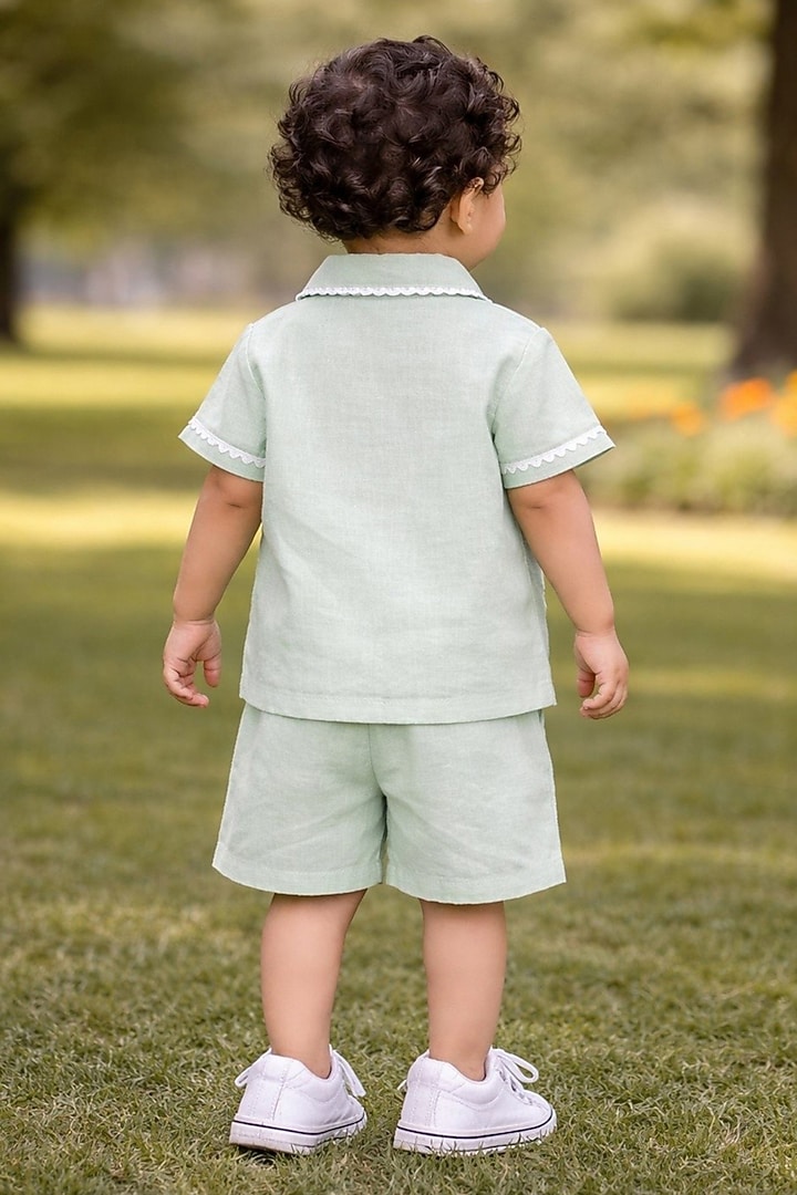Sea Green Cotton Linen Co-Ord Set For Girls by Pooja Wang at Pernia's Pop Up Shop