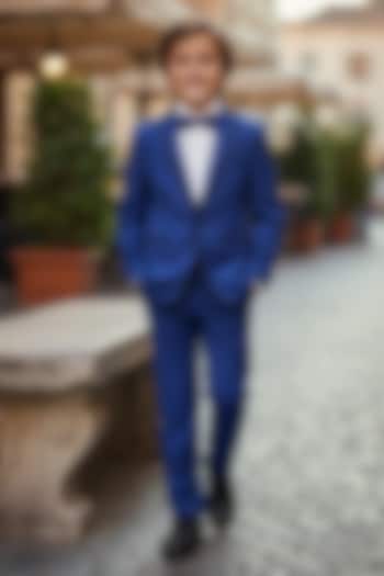 Royal Blue Gabardine Tuxedo Set For Boys by Pooja Wang at Pernia's Pop Up Shop