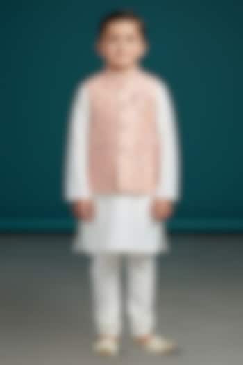 Pastel Pink Cotton Printed Nehru Jacket Set For Boys by Pooja Wang at Pernia's Pop Up Shop