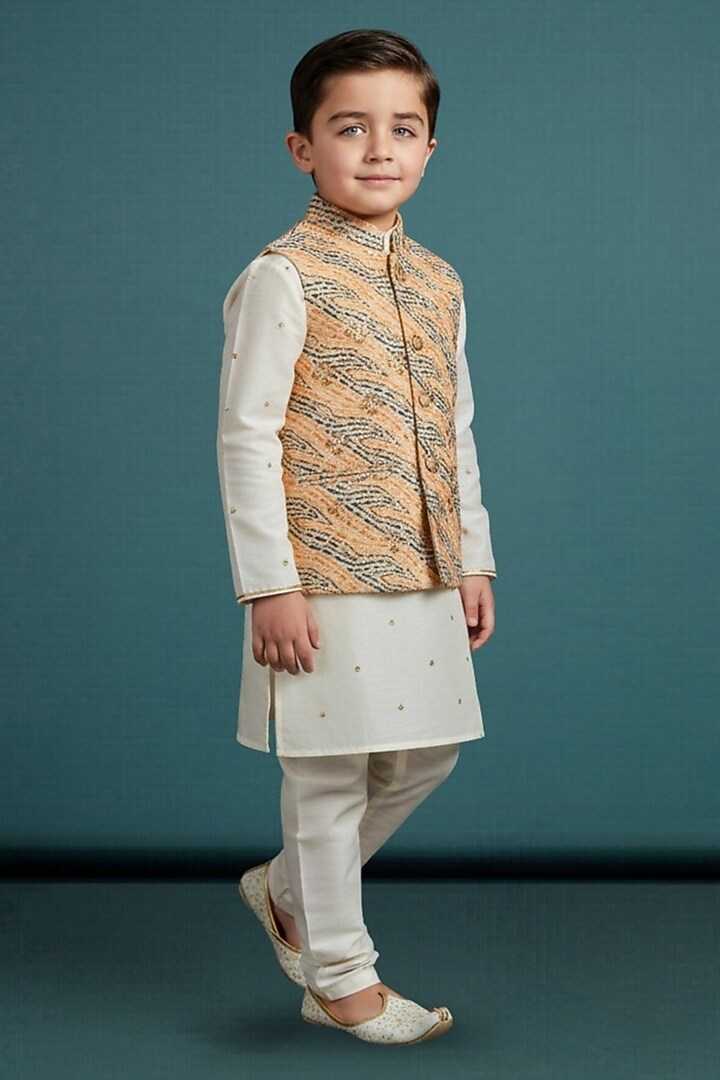 Multi-Colored Cotton Printed Nehru Jacket Set For Boys by Pooja Wang at Pernia's Pop Up Shop