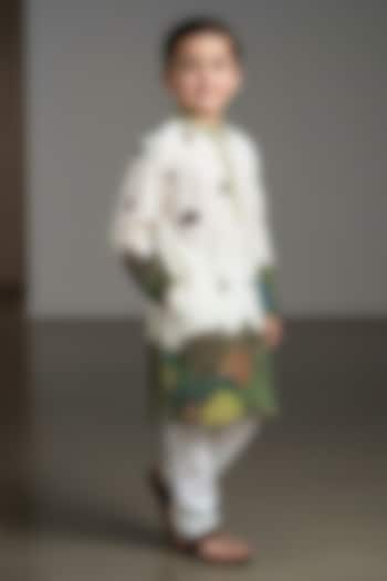 Ivory Cotton Kurta Set For Boys by Pooja Wang at Pernia's Pop Up Shop