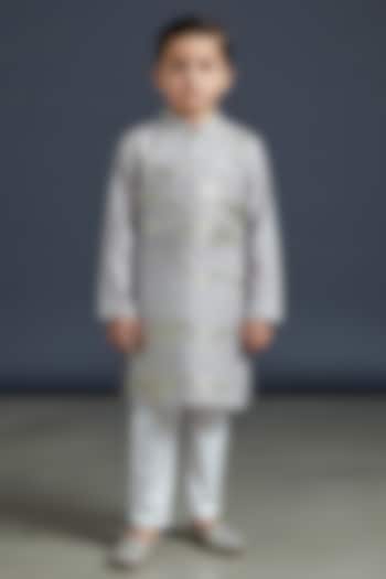 Grey Cotton Kurta Set For Boys by Pooja Wang at Pernia's Pop Up Shop