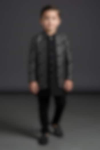 Black Cotton Embroidered Indowestern Set For Boys by Pooja Wang at Pernia's Pop Up Shop