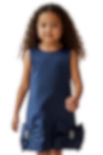 Ice Blue Dutch Satin Crystal Bow Embellished Dress For Girls by Pooja Wang at Pernia's Pop Up Shop