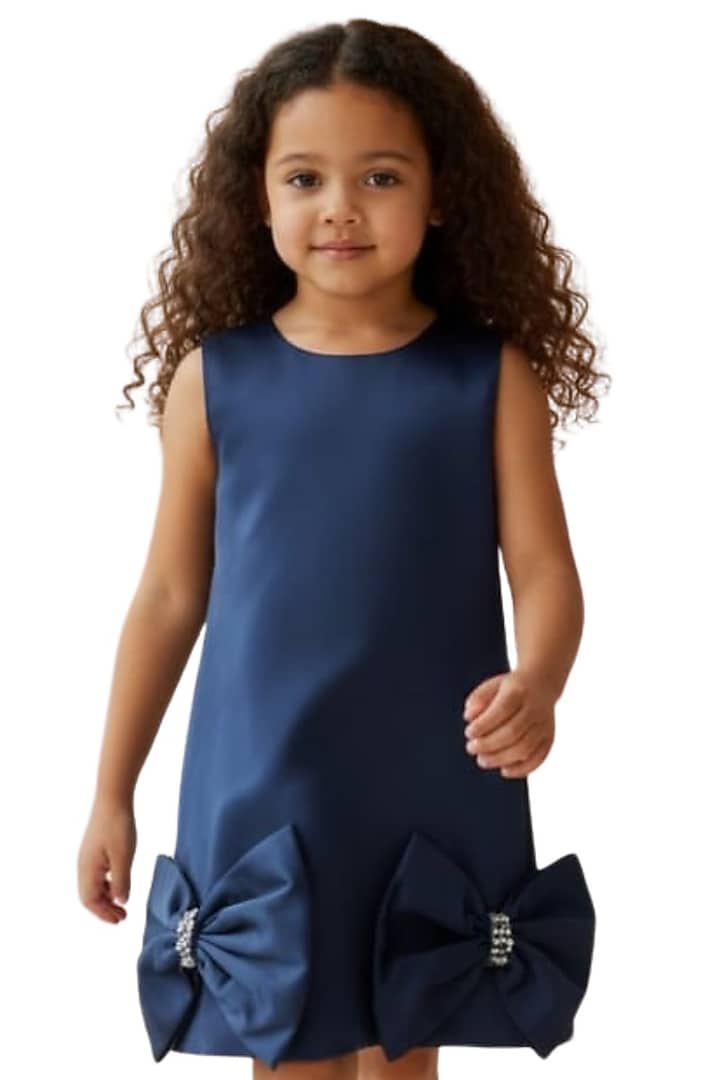 Ice Blue Dutch Satin Crystal Bow Embellished Dress For Girls by Pooja Wang at Pernia's Pop Up Shop