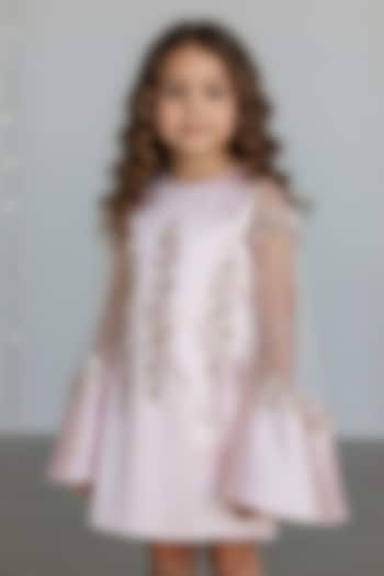Baby Pink Dutch Satin Pearl & Crystal Embroidered Dress For Girls by Pooja Wang at Pernia's Pop Up Shop