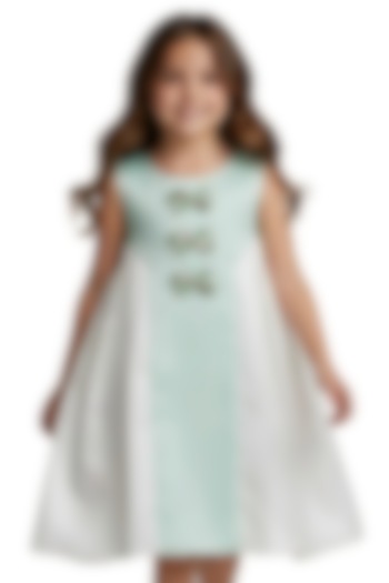 Ice Blue Dutch Satin Sequin Embellished A-Line Dress For Girls by Pooja Wang at Pernia's Pop Up Shop