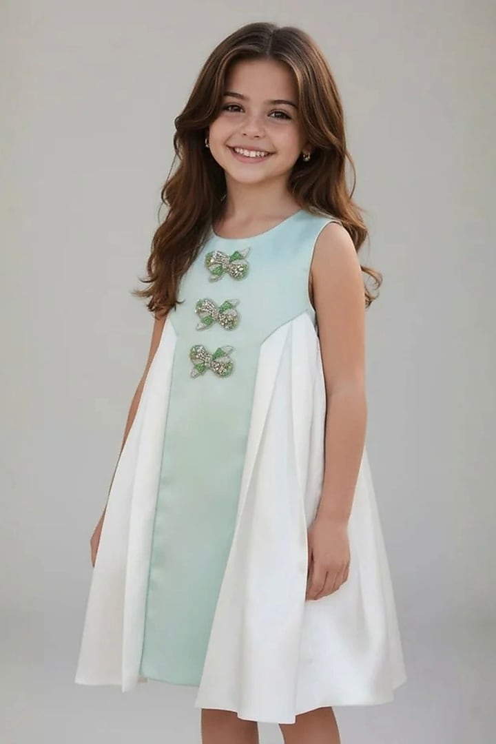 Ice Blue Dutch Satin Sequin Embellished A-Line Dress For Girls by Pooja Wang at Pernia's Pop Up Shop