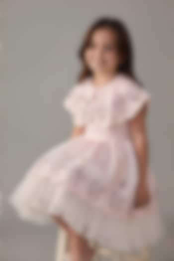 Baby Pink Dutch Satin Butterfly Embroidered Dress For Girls by Pooja Wang at Pernia's Pop Up Shop