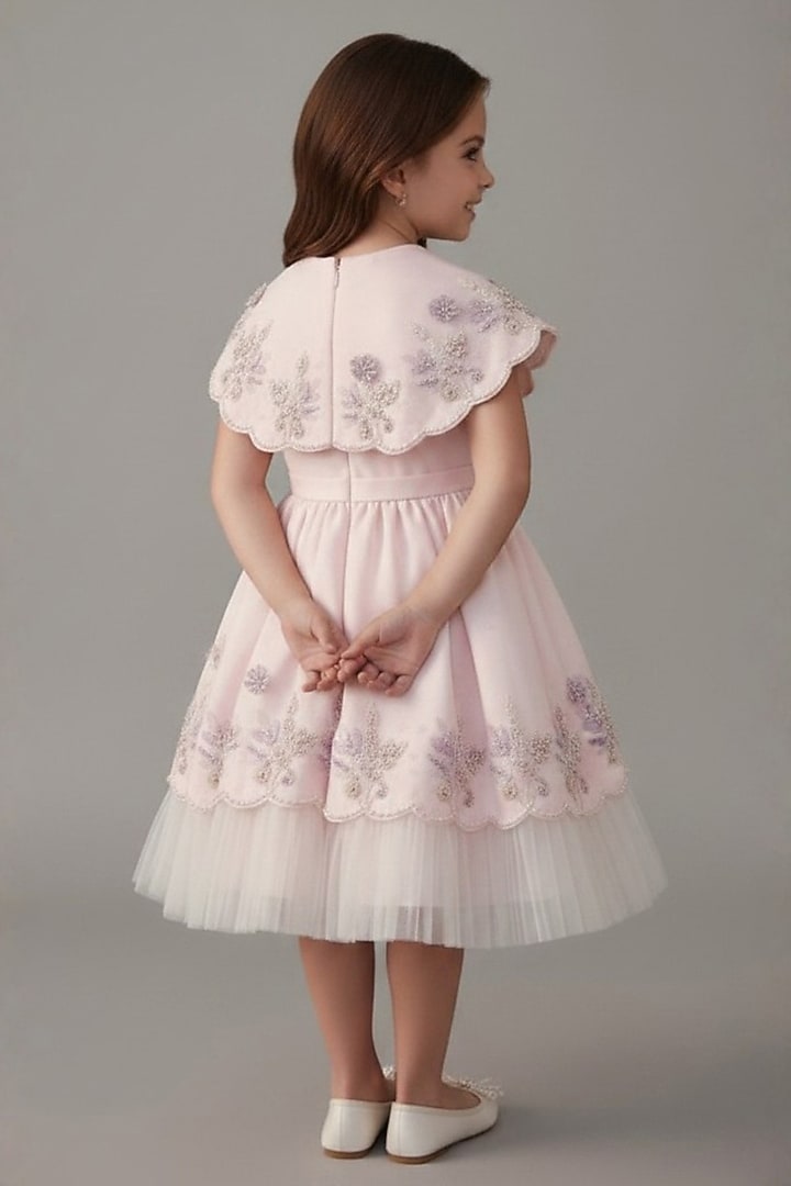 Baby Pink Dutch Satin Butterfly Embroidered Dress For Girls by Pooja Wang at Pernia's Pop Up Shop