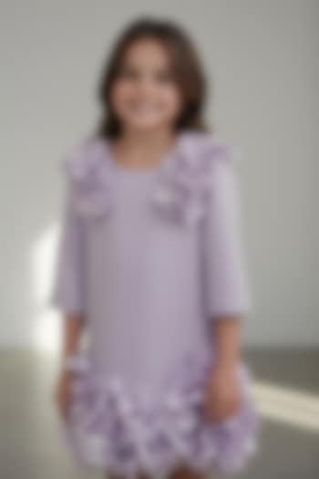 Lavender Dutch Satin Floral Embellished Dress For Girls by Pooja Wang at Pernia's Pop Up Shop