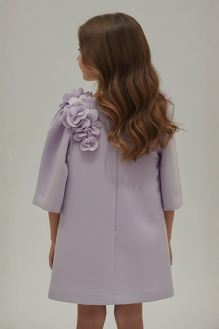 Lavender Dutch Satin Floral Embellished Dress For Girls by Pooja Wang at Pernia's Pop Up Shop