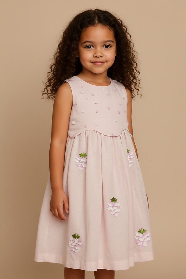 Baby Pink Cotton Sequin Embroidered Dress For Girls by Pooja Wang at Pernia's Pop Up Shop