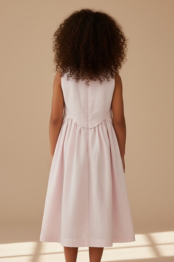 Baby Pink Cotton Sequin Embroidered Dress For Girls by Pooja Wang at Pernia's Pop Up Shop