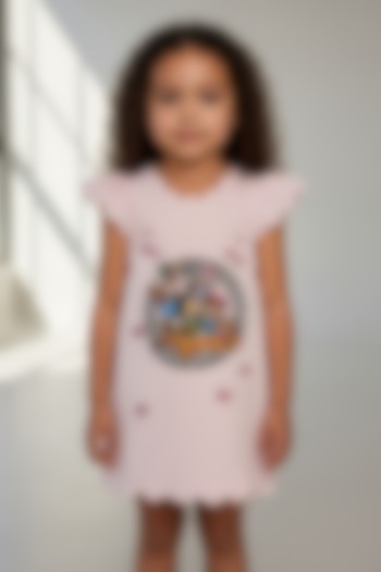 Baby Pink Cotton Hand Printed Dress For Girls by Pooja Wang at Pernia's Pop Up Shop