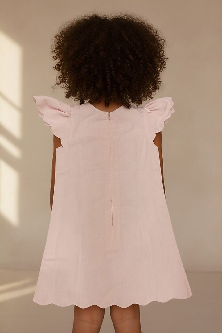 Baby Pink Cotton Hand Printed Dress For Girls by Pooja Wang at Pernia's Pop Up Shop